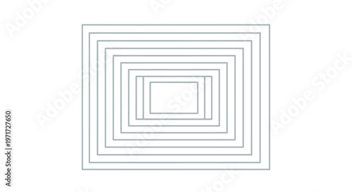 Dark rectangular frames are nested perfectly inside one another to create a hypnotic and symmetrical minimalist pattern of geometric shapes