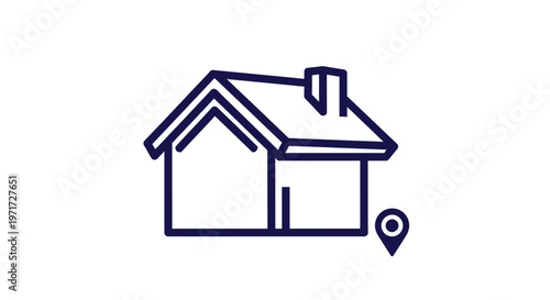 Minimalist vector line art icon of a residential house featuring an attached location pin, perfect for various digital mapping services.