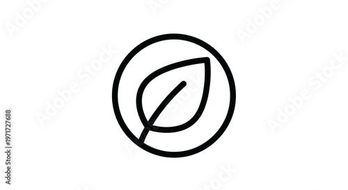 Simple circular icon featuring a stylized green leaf design representing nature, sustainability, environmental consciousness and organic growth for modern brands