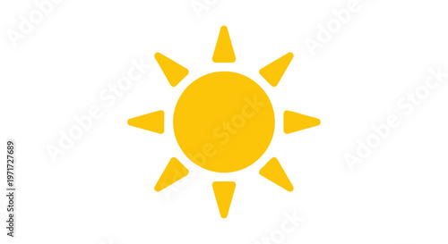 A vibrant, flat design yellow sun icon, featuring bold rays emanating from its warm, radiant core.