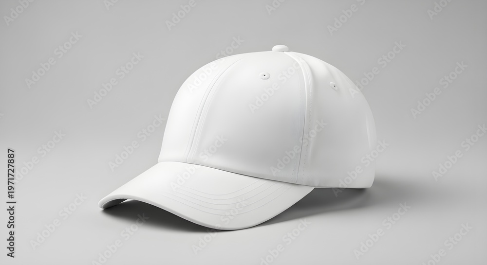 Fototapeta premium Isolated white baseball cap with flat brim on neutral background