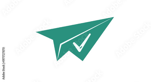 Green Paper Plane with Checkmark Symbol.
