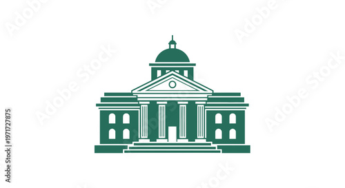Green Government Building Icon with Columns.