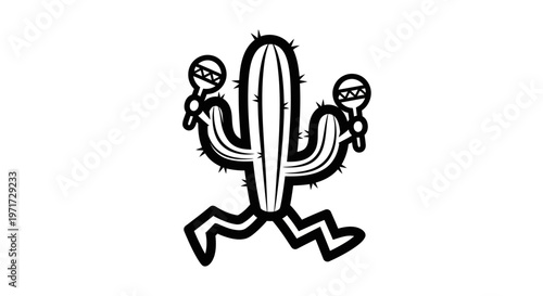 Playful vector illustration of a cactus with cartoonish arms and legs in a running pose.