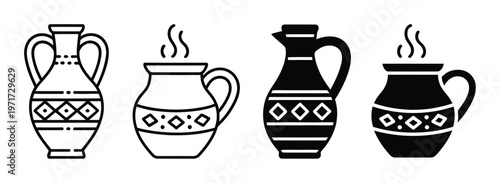 Collection of Stylized Ceramic Jugs and Pots with Decorative Patterns
