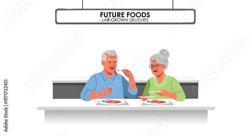 Elderly couple enjoying future food at restaurant