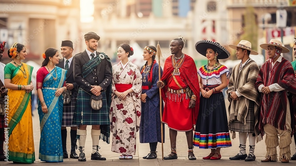 Naklejka premium Diverse Group of People in Traditional Clothing.