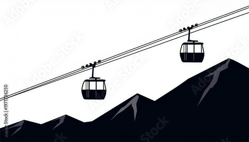 black silhouette of cable cars on mountain slope gondola cable car gondola ski lift transportation mountain slope hill black and white silhouette travel transport aerial tramway ski resor