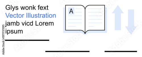Education, literature, data exchange, communication, knowledge transfer, publishing. Open book paired with up and down arrows. Education and information transfer concept