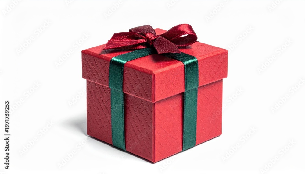 Obraz premium red gift box wrapped with a deep emerald red ribbon, tied neatly in a classic bow, isolated white background
