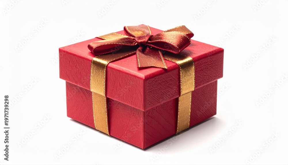 Obraz premium red gift box wrapped with a deep emerald red ribbon, tied neatly in a classic bow, isolated white background