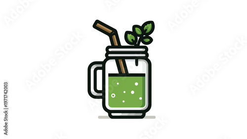 Refreshing Smoothie Jar on White Background - Vector Icon for Health and Wellness Designs