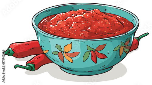 Colorful Chili Paste in Bowl Cartoon Vector Illustration for Culinary Designs
