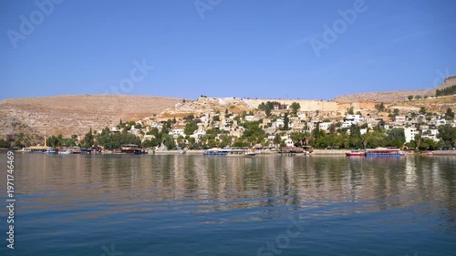 View of Halfeti old town from Euphrates River in Sanliurfa Turkey
