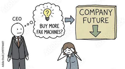 CEO suggests buying more fax machines to company future with concerned employee
