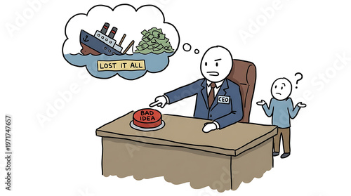 Businessman loses money sitting at office desk with worried employee