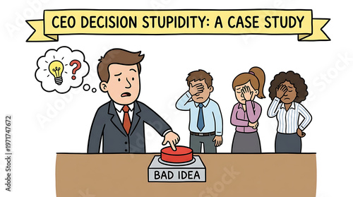 Businessman makes poor decision at meeting with colleagues nearby