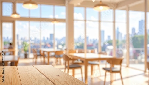 unfocused blurred background of a light aesthetic cafe interior