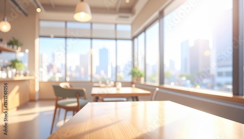 unfocused blurred background of a light aesthetic cafe interior
