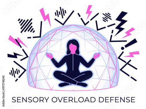 Inner peace through mindful meditation A person shielded from sensory overload, symbolizing mental well-being and tranquility amidst external distractions