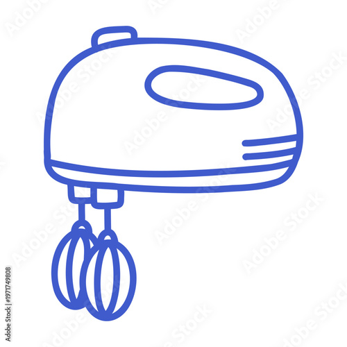 Hand mixer in linear vector icon style. Hand drawn icon. Outline vector isolated illustration.