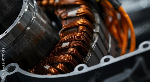 Photorealistic macro tightly wound heavy gauge copper motor coils high end Electric.