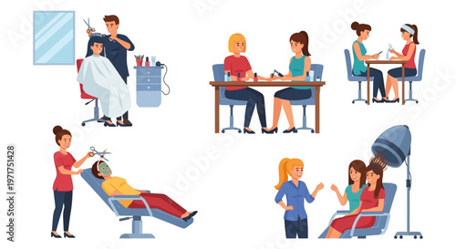 Beauty salon services: Haircut, manicure, facial, and hair drying