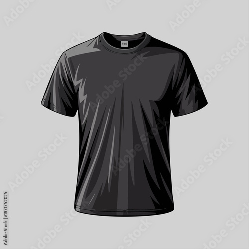 Black short sleeve crew neck t-shirt illustration with shiny fabric