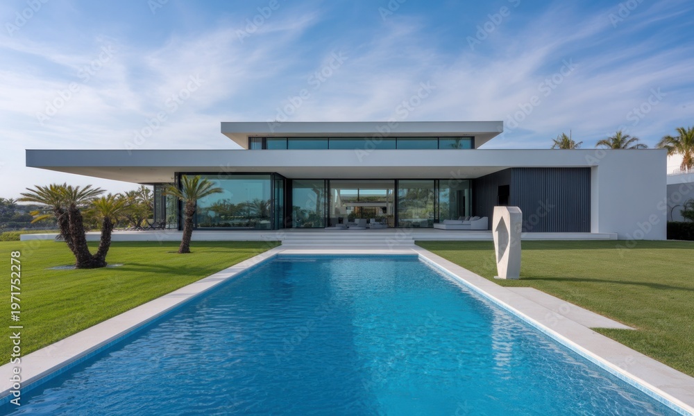 Fototapeta premium Modern villa exterior with pool