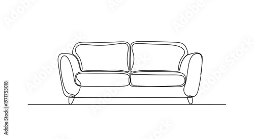 Minimalist continuous line drawing of a comfortable two-seater sofa, elegant furniture design