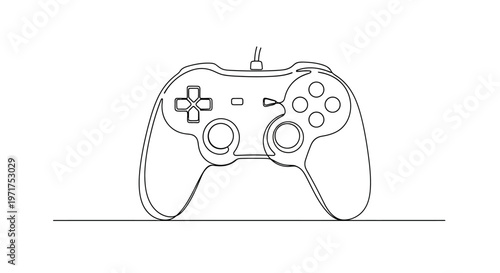 Minimalist line art of a video game controller on a white background