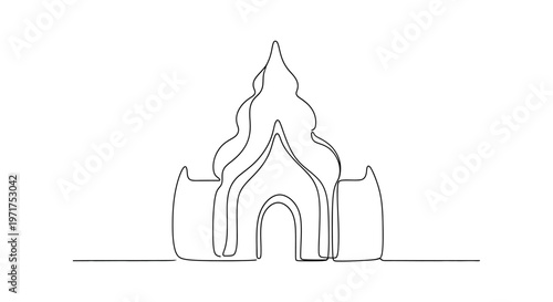 Minimalist Single Line Drawing of a Traditional Thai Temple