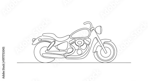Minimalist Motorcycle Outline Drawing, Classic Cruiser Bike Vector Art