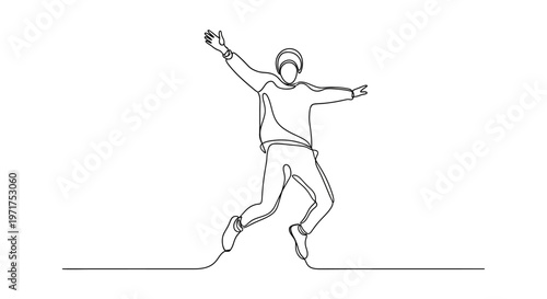 One Line Drawing of a Dancer in Motion, Energetic Pose, Minimalist Style