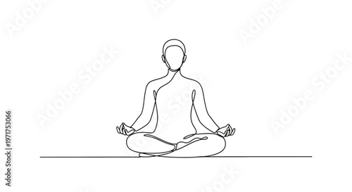 Minimalist Line Art: Person Meditating in Lotus Pose, Symbolizing Peace and Mindfulness