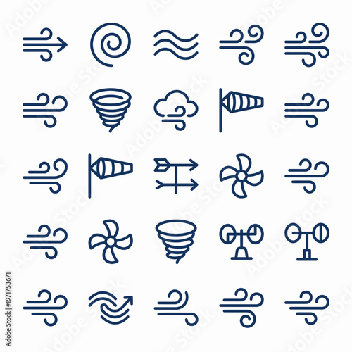 Weather icons depicting various wind conditions and storms are illustrated.