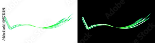 Abstract Glowing Green Wave Element on Transparent and Black Background