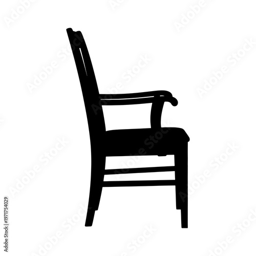 Black chair silhouette, side view, furniture icon, armchair outline