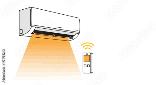 Smart climate control concept with modern air conditioning unit and wireless remote for adjustable room temperature