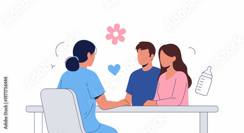 Couple consulting with medical professional about family planning.