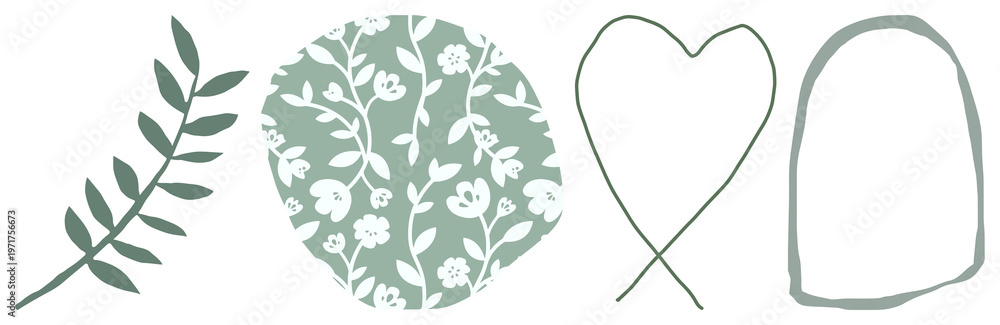 Fototapeta premium PNG Botanical shapes with minimalist design element set on transparent background