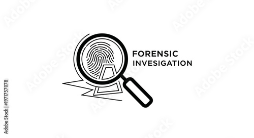 Magnifying glass over fingerprint, forensic investigation icon, crime scene evidence