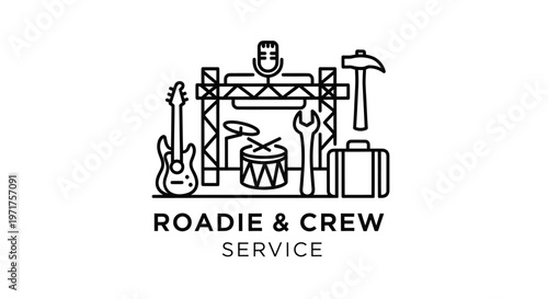Roadie & Crew Service Logo: Music Equipment, Tools, and Stage Gear