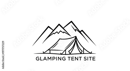 Minimalist Glamping Tent Site Logo with Mountain Silhouette
