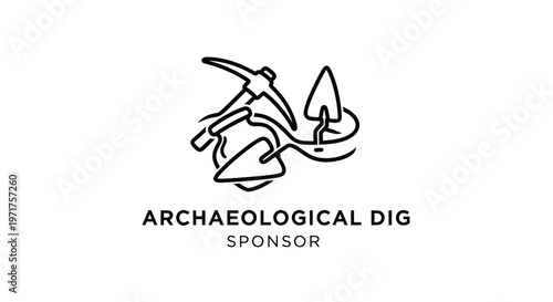 Archaeological Dig Sponsor Logo with Tools and Artifacts