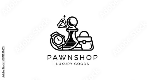 Pawnbroker Logo with Pawn, Watch, Diamond, and Handbag - Luxury Goods