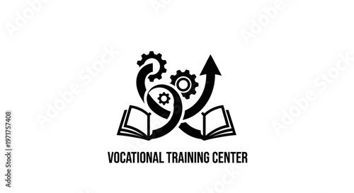Vocational Training Center Logo: Gears, Books, Growth Arrow