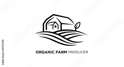 Organic Farm Producer Logo: Minimalist House, Field, Leaf Icon