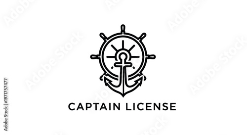 Nautical Emblem: Anchor and Ship Wheel Logo with "Captain License"