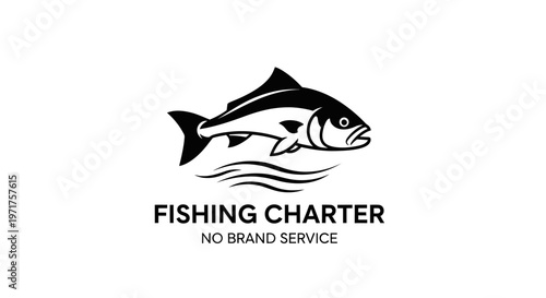 Fishing Charter Logo with Fish Silhouette and Waves - Vector Illustration